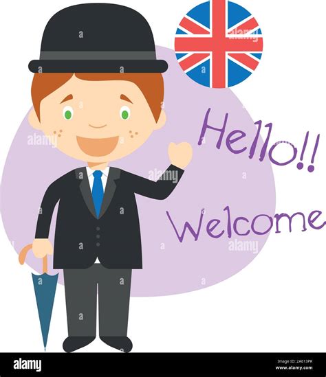 Vector Illustration Of Cartoon Characters Saying Hello And Welcome In