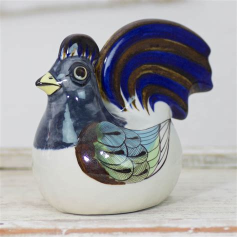Ceramic Bird Sculpture From Central America Blue Rooster Novica