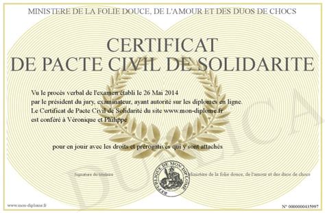 Certificat De Pacte Civil De Solidarite