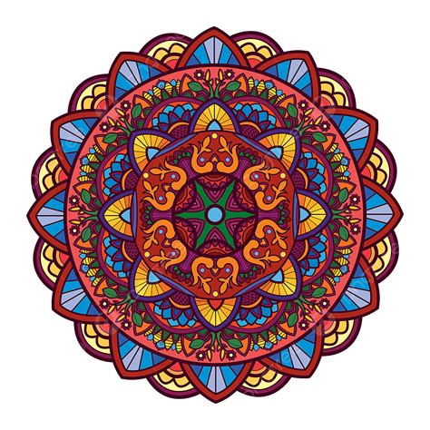 Mandala Art With Floral Motifs And Circular Plants And Many Colors