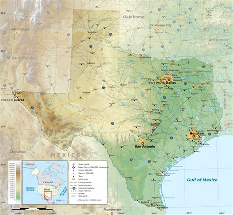 Laminated Map Large Detailed Physical Map Of The State Of Texas With