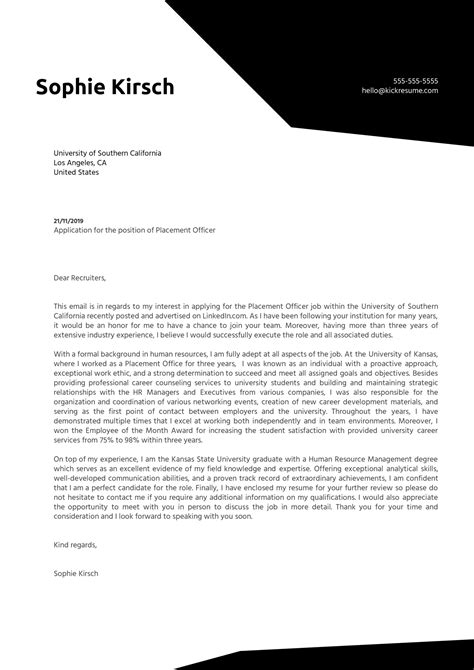 Maybe you would like to learn more about one of these? Placement Officer Cover Letter Example | Kickresume