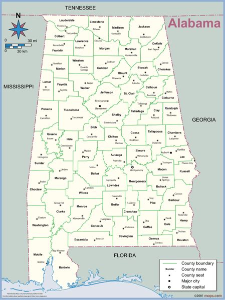 Alabama County Outline Wall Map By