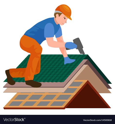 Roof Construction Worker Repair Home Build Vector Image