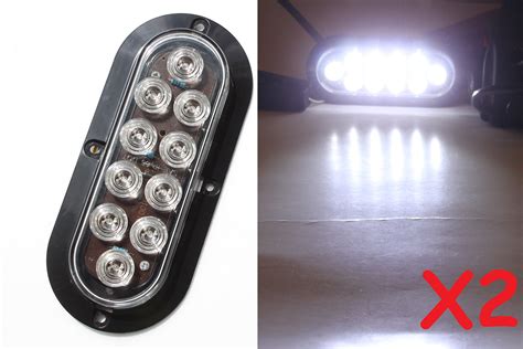 Set Of Oval Oblong Clear White Backup Reverse Day Time Driving Led Light Flange Surface