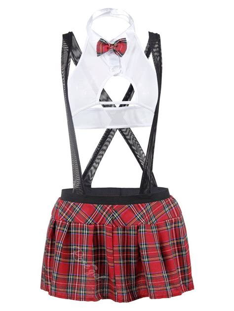 Plus Size Halter Mesh Plaid Suspender Schoolgirl Lingerie Costume 44 Off Rosegal