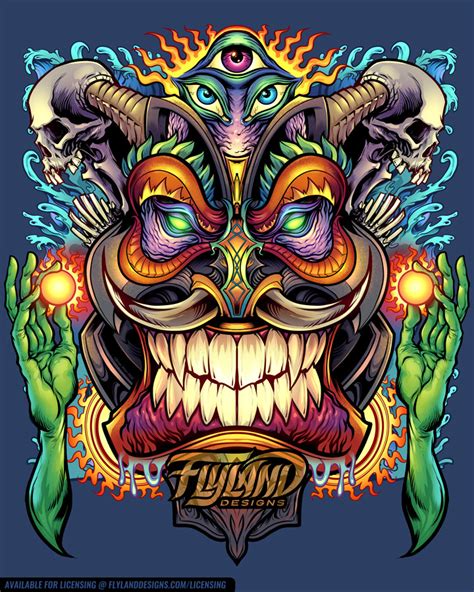 Psychedelic Tiki Head Flyland Designs Freelance Illustration And