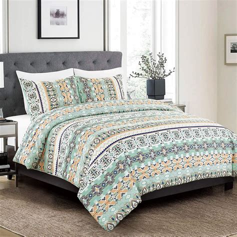 3 Piece Southwestern Bedding Print Comforter Set Multicolor Light Teal