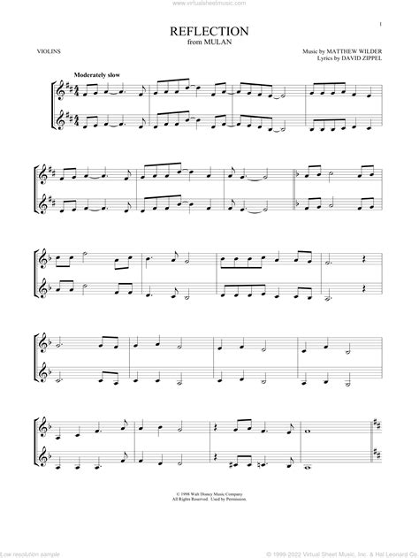 Reflection From Mulan Sheet Music For Two Violins Duets Violin Duets