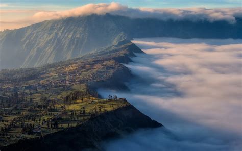 Green Mountain Nature Landscape Mount Bromo Indonesia