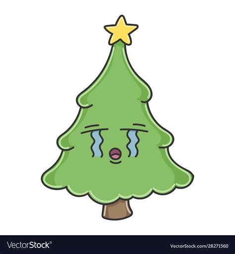 Sad Crying Christmas Tree Cartoon Character Vector Image