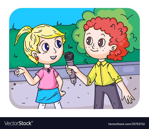 Kid Journalist Reporter And Interview On Street Vector Image