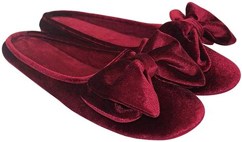 Bctex Coll Womens Fancy House Slippers With Bow Ladies Sexy Velvet Ballerina Slipper