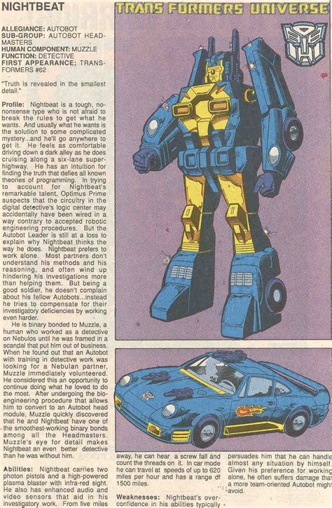 Headmaster Autobot Nightbeat G1 Transformers Characters