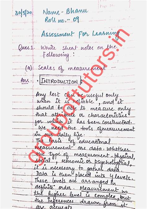 Scales Of Measurement Assignment Notes Pdf Assessment For Learning