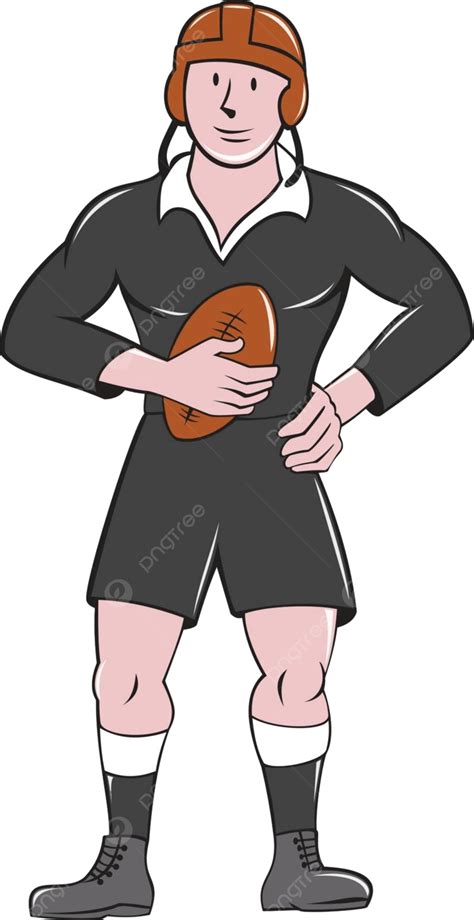 Vintage Rugby Player Holding Ball Standing Cartoon Cartoon Crest Front