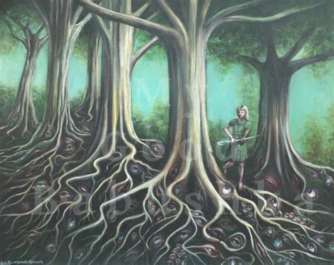 No Peeking Large Painting Surreal Dark Forest Sewing
