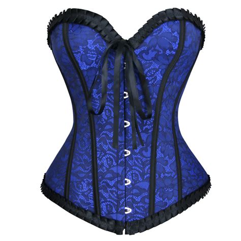 Sexy Royal Blue Floral Brocade Strapless Bustier Overbust Corset N