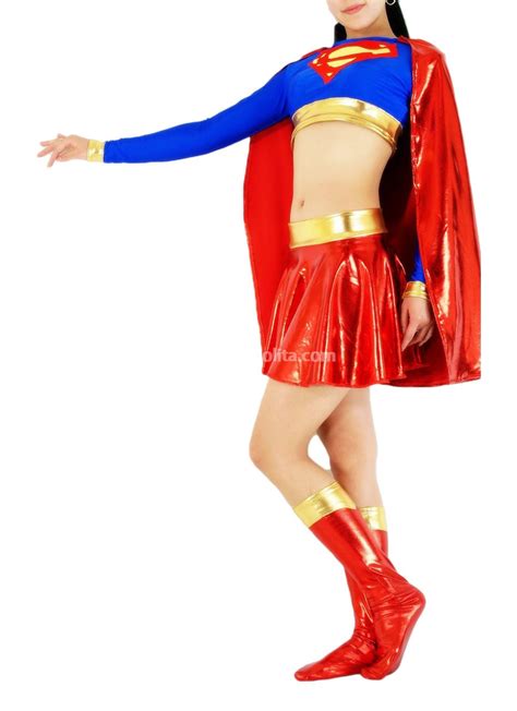 New Trendy Sexy Lycra Glueing Supergirl Costume