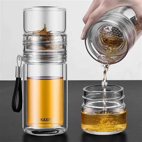 550ml Business Type Glass Bottle Double Layer Tea Water Separation