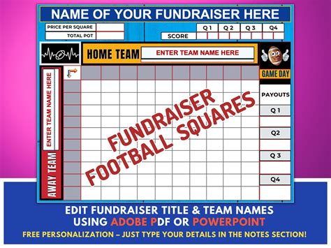 Editable Football Fundraiser Squares Edit Team And Fundraiser Name With