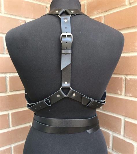 Black Leather Harness Womens Leather Body Harness Chest Etsy