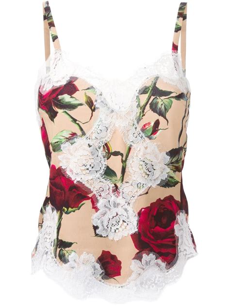 Dolce Gabbana Rose Print Vest Top In Natural Lyst