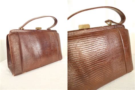Vintage 1950s Handbag Snake Skin Purse 1950s Reptile Etsy Brown