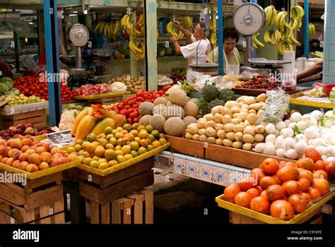 Fruit and vegetable vendors stalls in the Mercado Pino Suarez market 