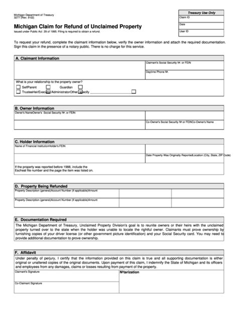 Unfortunately i didn't copy the materials before. Form 3277 - Michigan Claim For Refund Of Unclaimed Property - 2002 printable pdf download