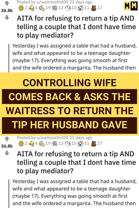 Controlling Wife Comes Back Asks The Waitress To Return The Tip Her Husband Gave Artofit