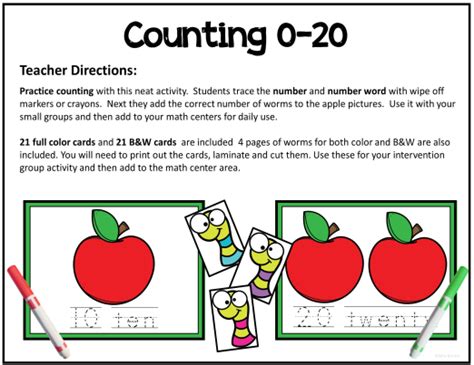 Counting 0 20 Math Activity Apple Worm Theme