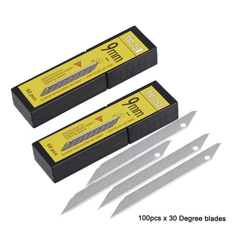 Foshio 100pcs Carbon Steel Snap Off Blades 30 Degree 9mm Utility Art