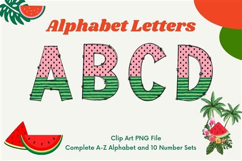 Watermelon Doodle Alphabet Summer Letter Graphic By Paepaeshop168