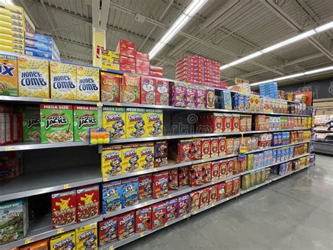Walmart Grocery Store Interior Cereal Aisle Side View Editorial