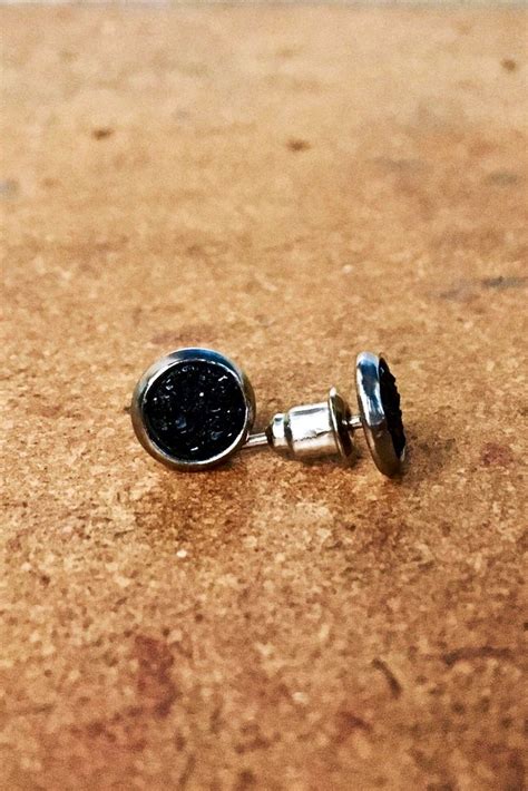 Tiny Black Druzy Quartz Stud Earrings 6mm Round Small Etsy Druzy