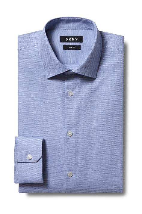 Dkny Cotton Slim Fit Blue Single Cuff Dobby Shirt For Men Lyst