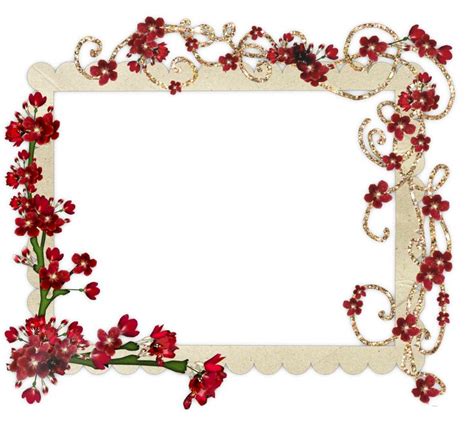 An Ornate Frame With Red Flowers And Pearls On The Edges Is Shown In