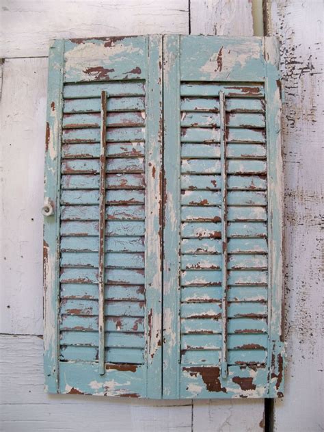 Hand Painted Wooden Shutter French Blue Heavily Distressed Home Cottage