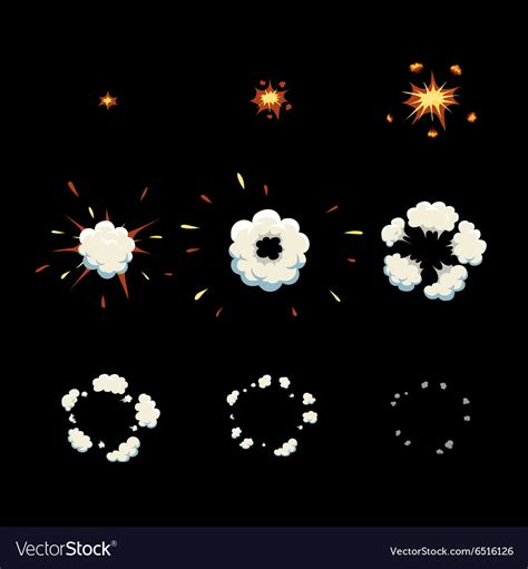 Explode Effect Animation Cartoon Explosion Frames Vector Image