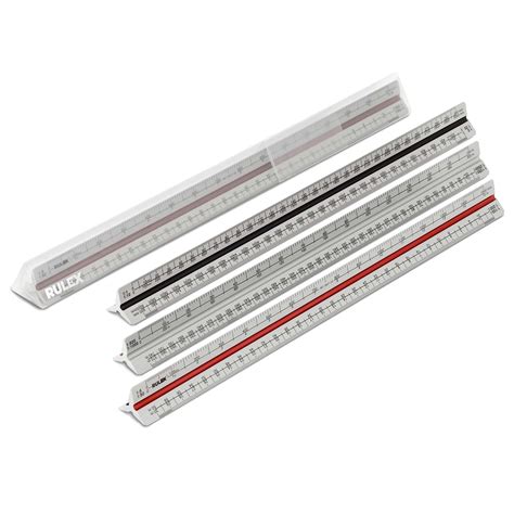 300mm Rulex Metal Triangular Scale Ruler Silver Coloured Grooves