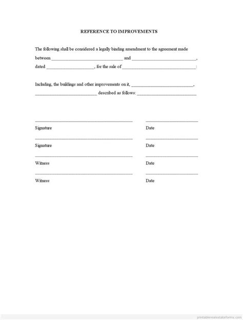 Free Printable Reference To Improvements Form Pdf And Word Real