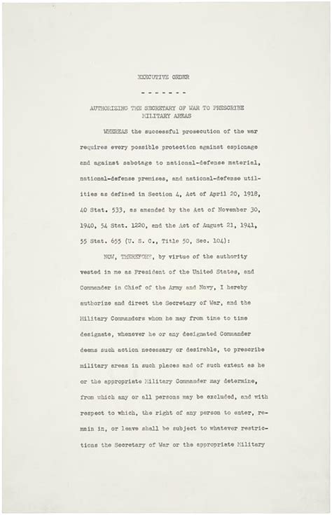 Executive Order 9066 Resulting In Japanese American Incarceration 1942 National Archives