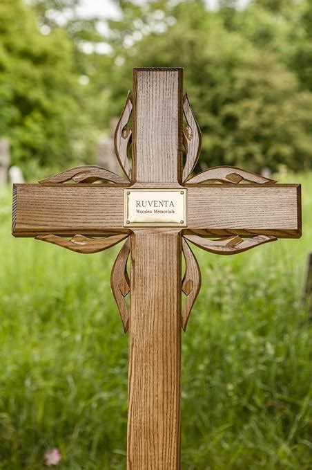 55 Wooden Memorial Cross Solid Oak Grave Marker Personalised Plaque