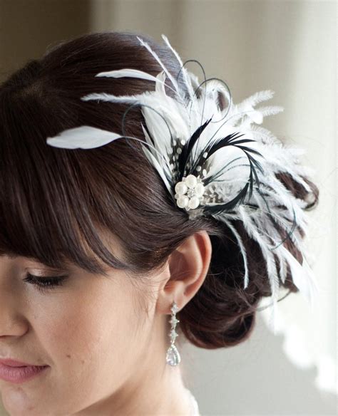 Wedding Hair Accessory Bridal Feather Fascinator Black And Diamond