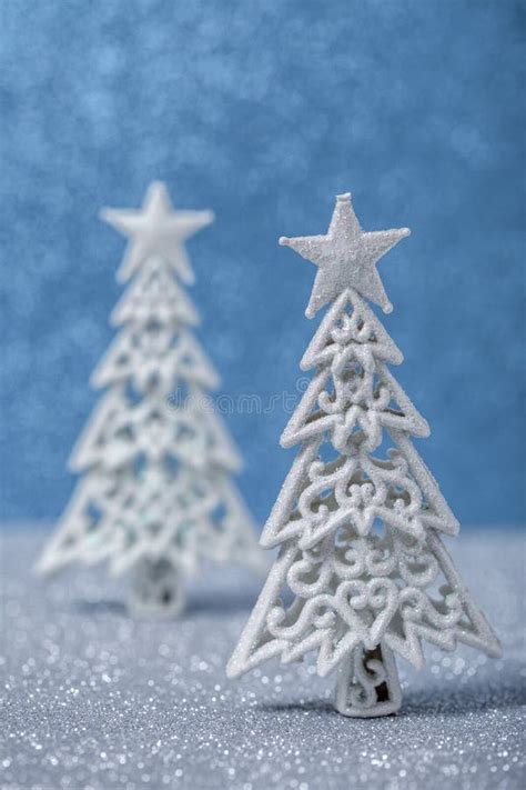 Sparkly Glitter Christmas Trees In Silver And White Stock Photo