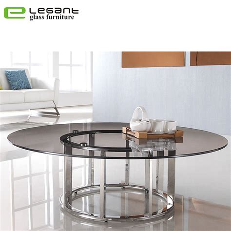 Contemporary Round Grey Tempered Glass Center Table With Stainless Steel Base China Coffee