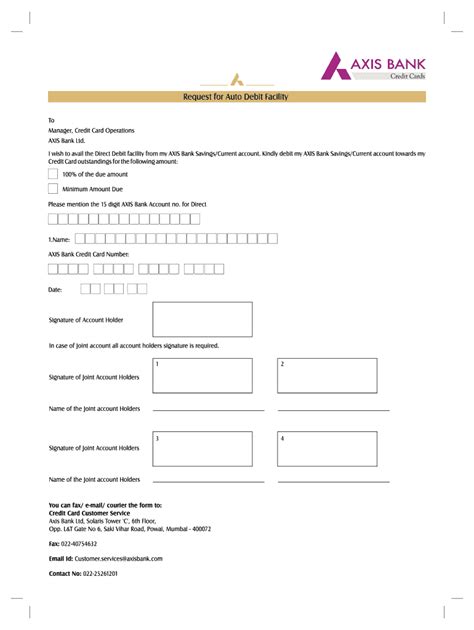Credit card overdraft protection requires enrollment and linking of an eligible union bank checking account. Axis Bank Credit Card Auto Debit Deactivation Form - Fill Out and Sign Printable PDF Template ...