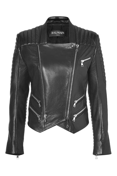 Balmain Black Leather Biker Jacket In Black Lyst