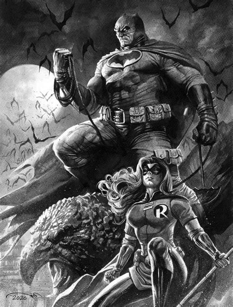 Batman And Catwoman In The Dark Knight Comic Book Cover Drawing By